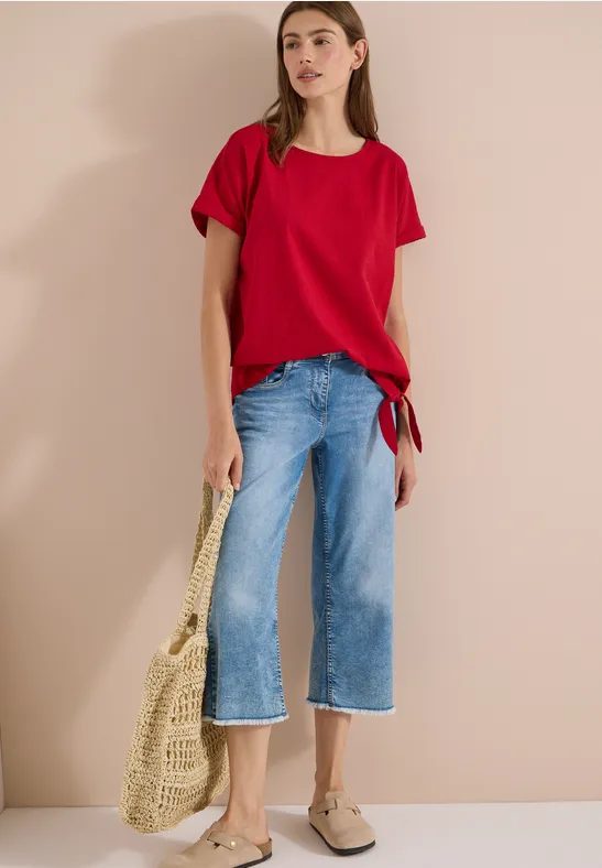 Blusenshirt mit Rundhals und Knotendetail