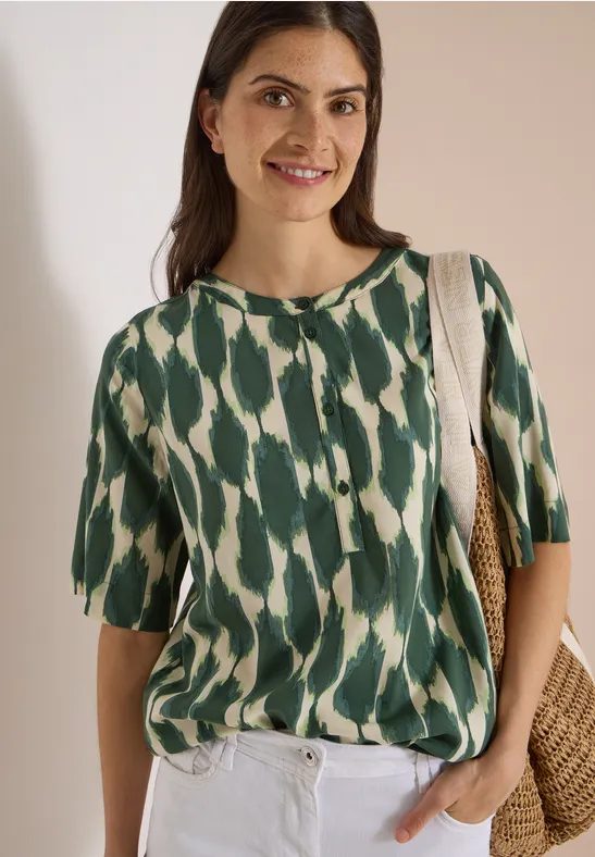Kurzarm Bluse mit Rundhals und Print