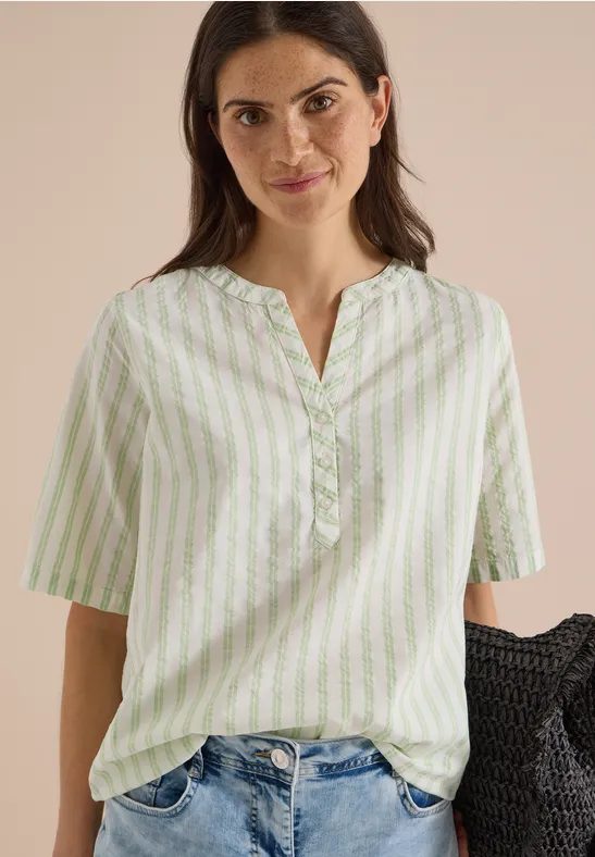 Halbarm Bluse mit Split Neck und Streifen