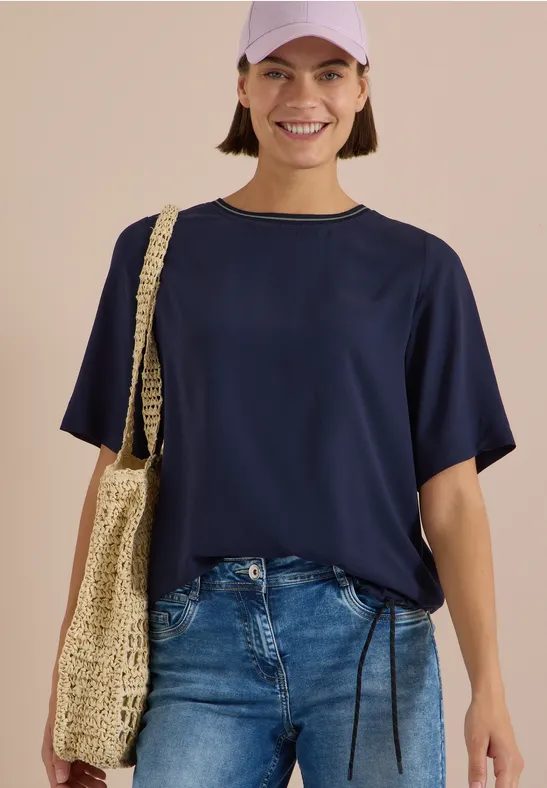 Kurzarm Blusenshirt mit Rundhals