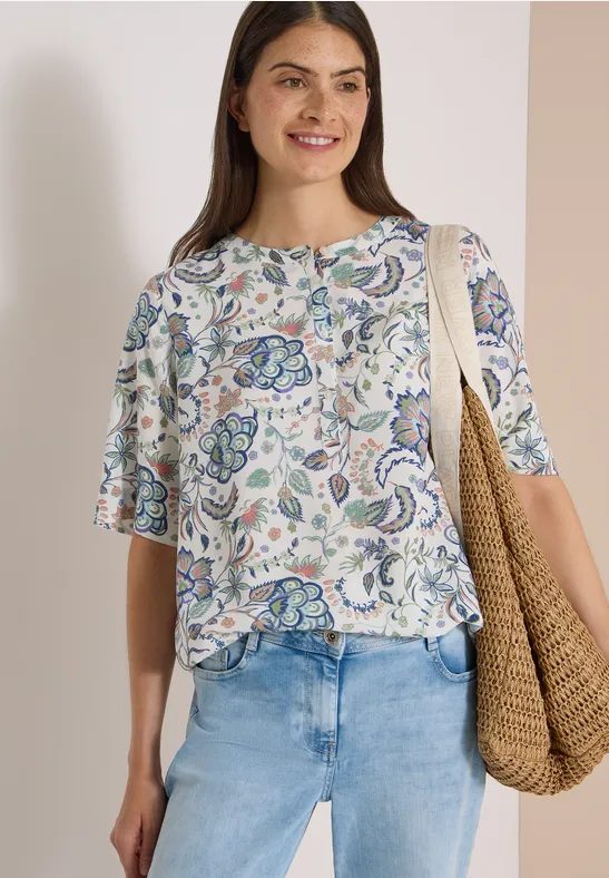 Kurzarm Bluse mit Rundhals und Print
