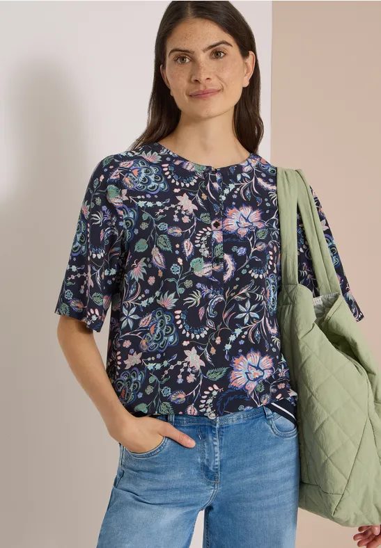 Kurzarm Bluse mit Rundhals und Print