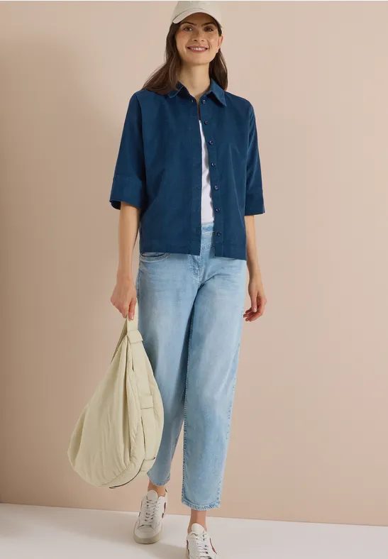 Kurzarm Hemdbluse in Unifarbe