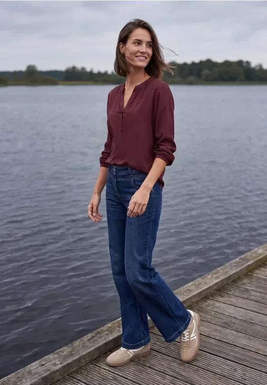 Langarm Tunika mit Split Neck
