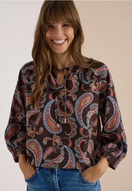3/4-Arm Bluse mit Split Neck und Print