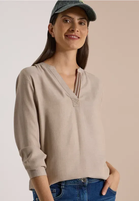 Langarm Tunika mit Split Neck und Tape