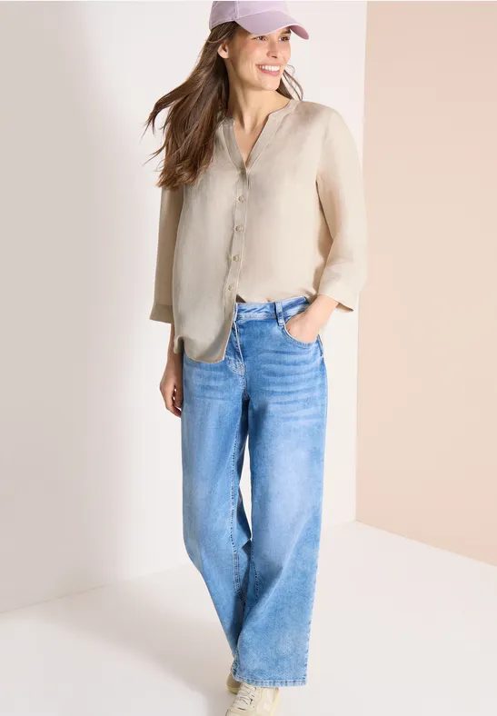 Bluse mit Split Neck aus Leinenmix