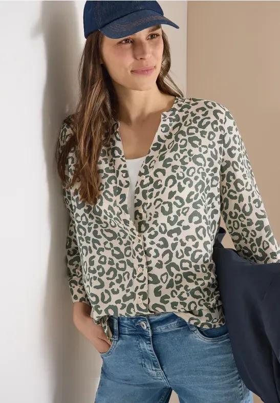 Bluse mit Leo-Muster aus Leinenmix