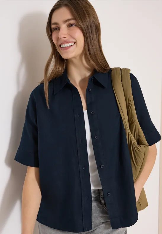 Kurzarm Hemdbluse aus reinem Leinen