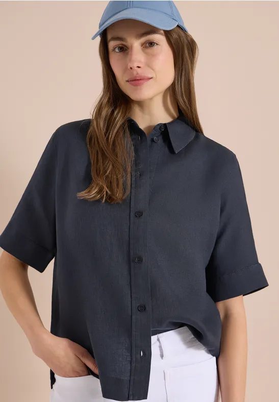 Kurzarm Hemdbluse aus reinem Leinen
