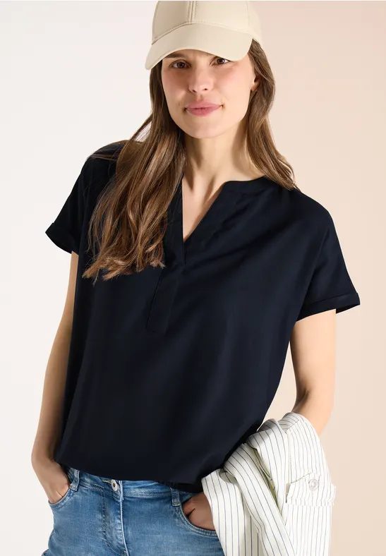 Kurzarm Bluse mit Split Neck