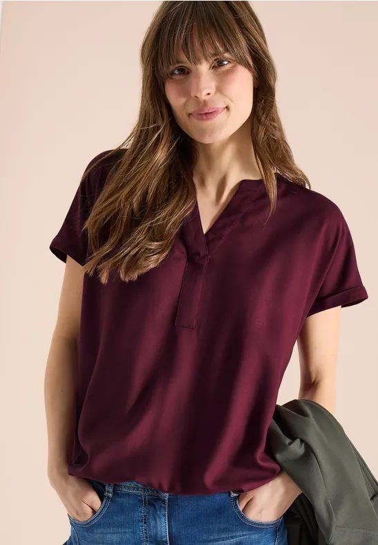 Kurzarm Bluse mit Split Neck