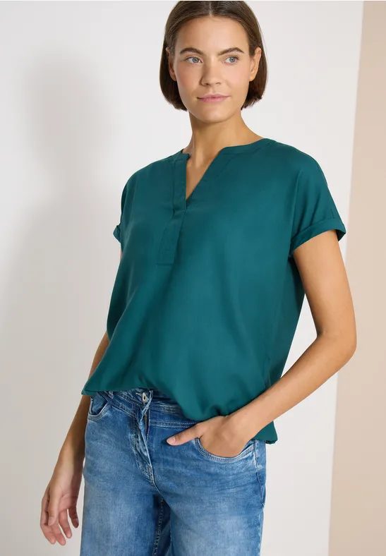 Kurzarm Bluse mit Split Neck