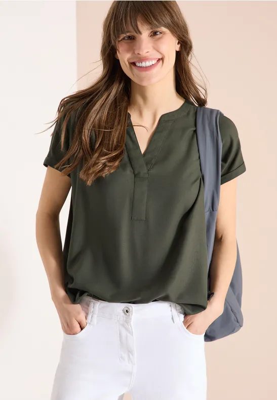 Kurzarm Bluse mit Split Neck