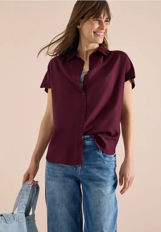 Basic Bluse mit Hemdkragen in Unifarbe