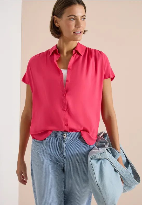 Basic Bluse mit Hemdkragen in Unifarbe
