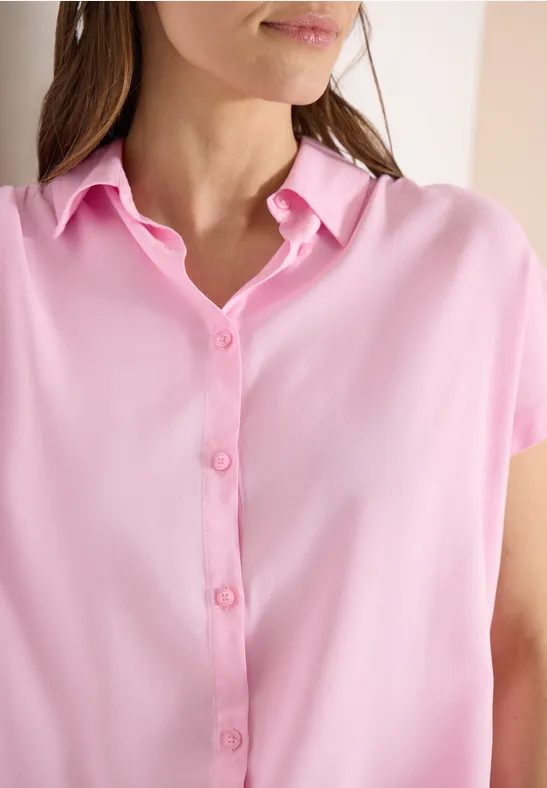 Basic Bluse mit Hemdkragen in Unifarbe