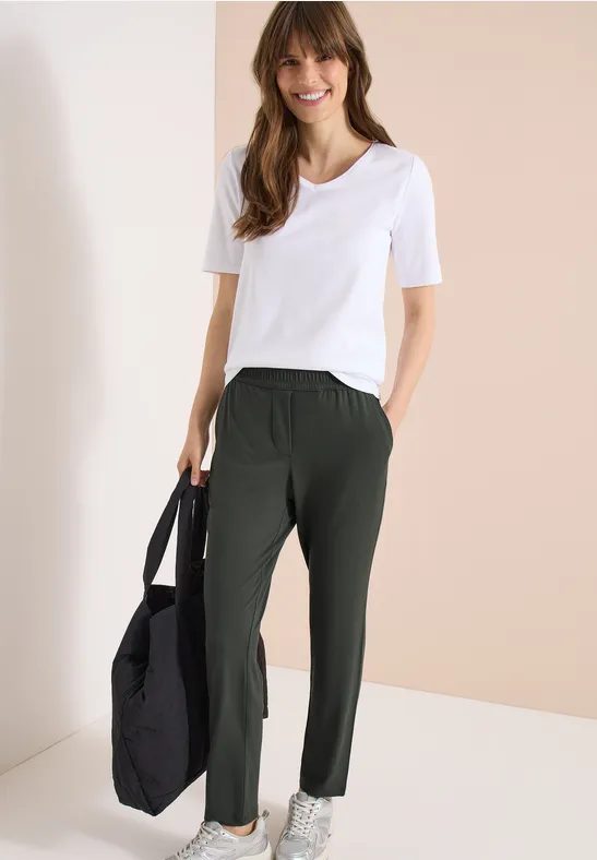 Mid Waist Slim Leg Hose im Casual Fit