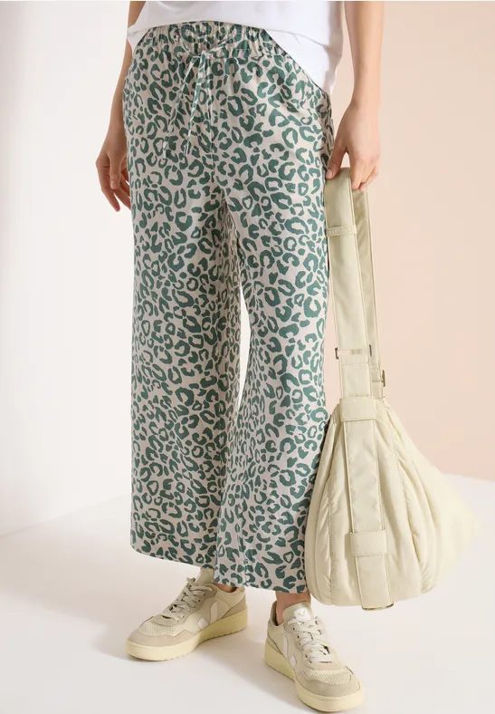 7/8 Wide Leg Hose aus Leinenmix im Leoprint