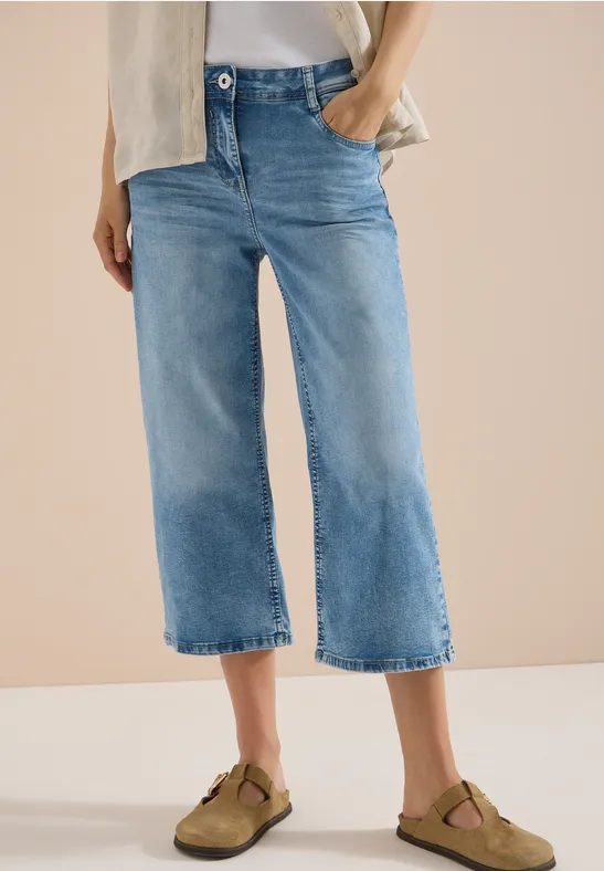 3/4 High Waist Wide Leg Jeans im Slim Fit