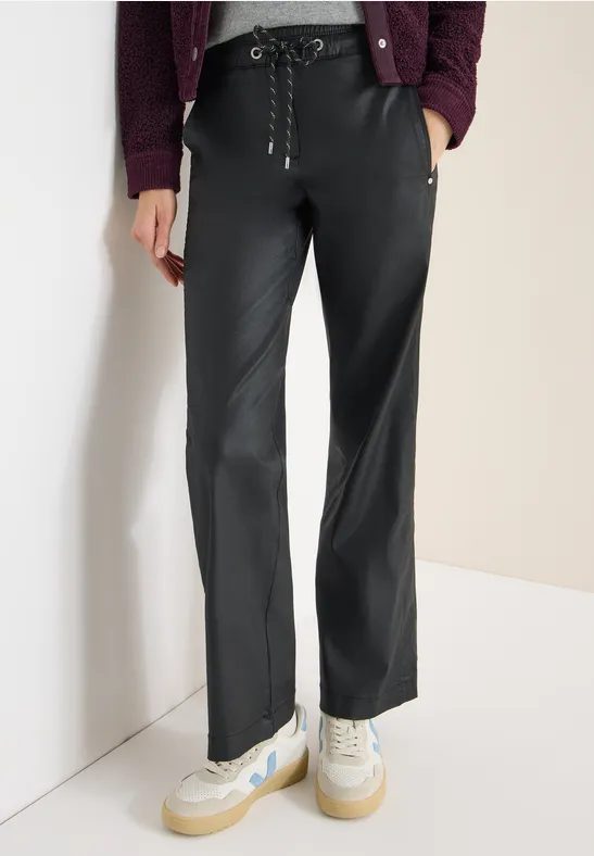 Beschichtete Wide Leg Hose
