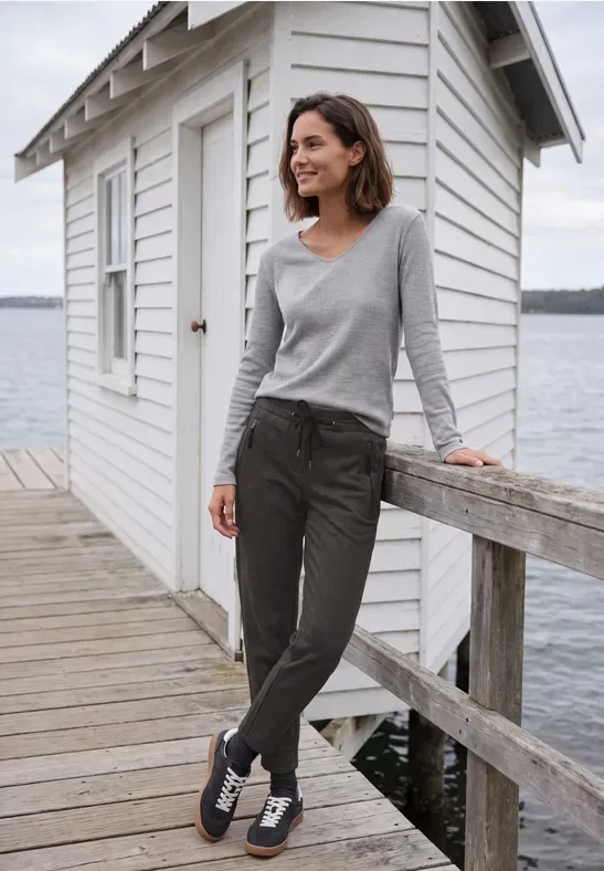 Mid Waist Barrel Leg Hose im Casual Fit