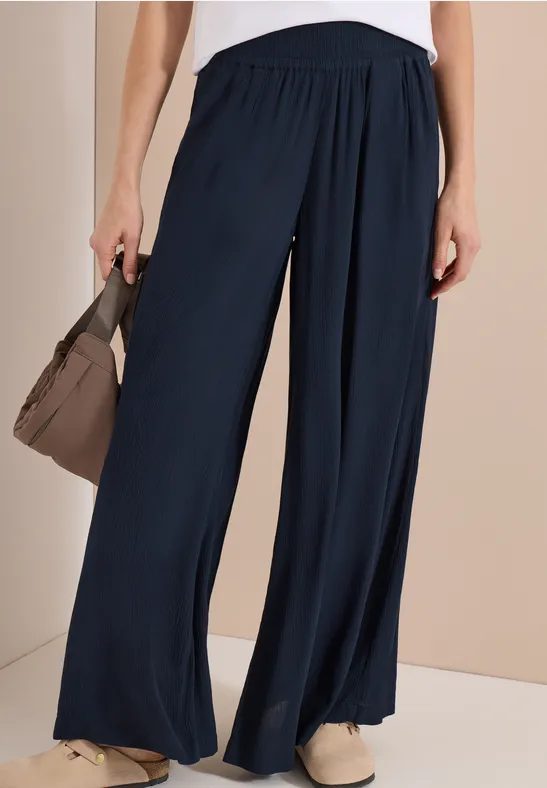 Wide Leg Hose mit Crepe Struktur