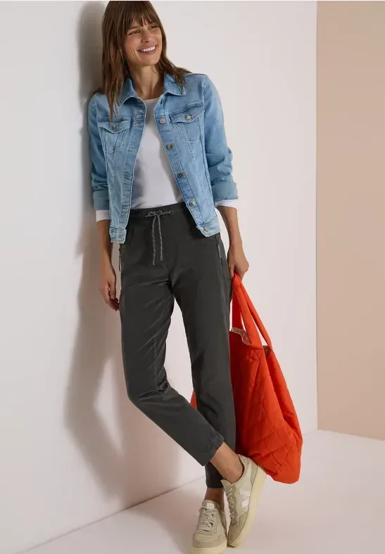 Mid Waist Slim Leg Hose im Casual Fit