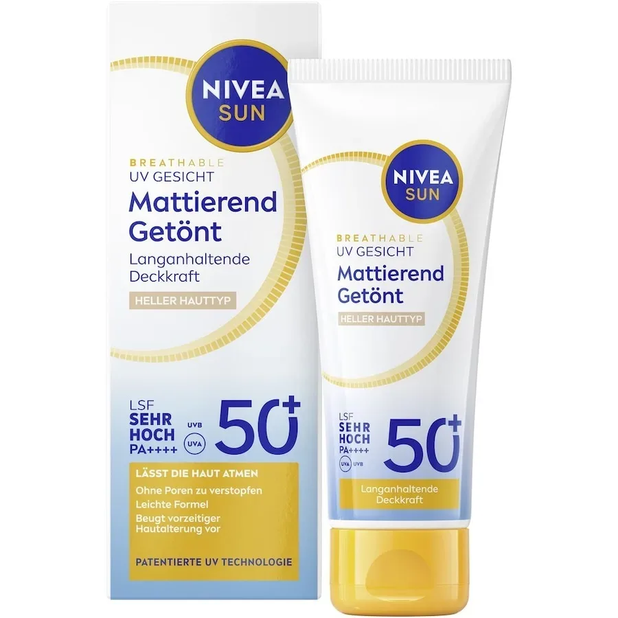 NIVEA SUN Breathable UV Gesicht Mattierend Getönt Heller Hauttyp LSF 50+ Sonnencreme 40 ml
