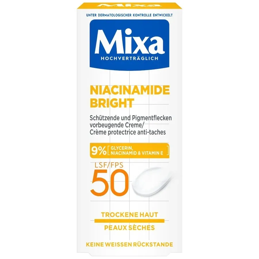 Mixa - Niacinamide Bright LSF 50 Pigmentflecken vorbeugende Creme für trockene Haut, 50 ml