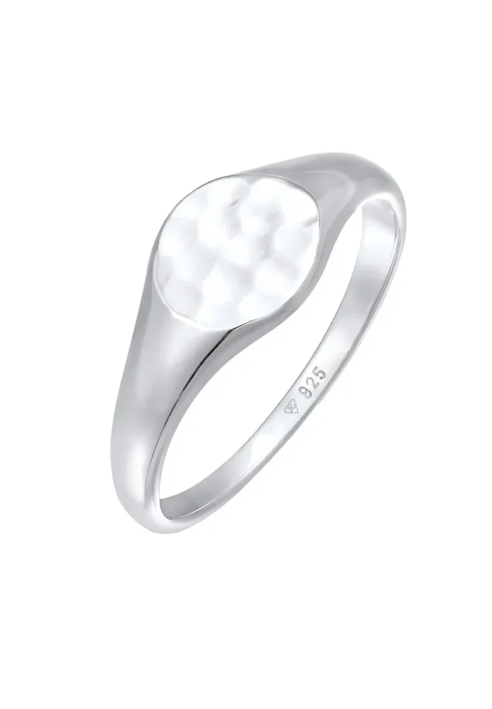 Elli Siegelring Royal Hammerschlag Trend 925 Silber Ringe 1 ct Damen