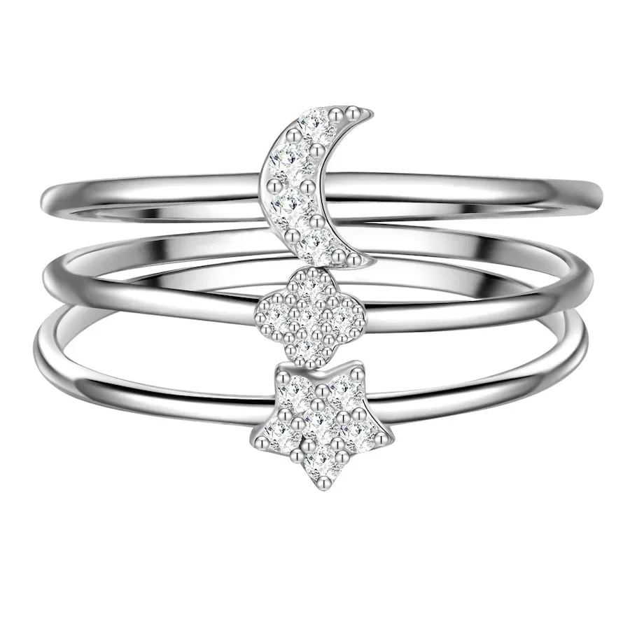 Glanzstücke München Ring Stern/Mond/Blume Sterling Silber Zirkonia in Silber Ringe 1 ct Damen
