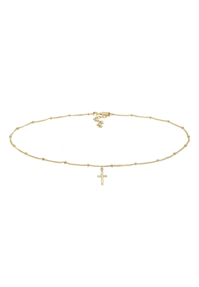 Elli Basic Choker Kugelkette Kreuz Glaube 925 Silber Ketten 1 ct Damen