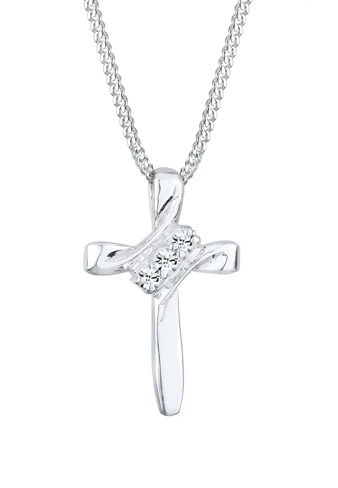 Elli - Halskette Kreuz Anhänger Kristalle, 50 CM, Silber