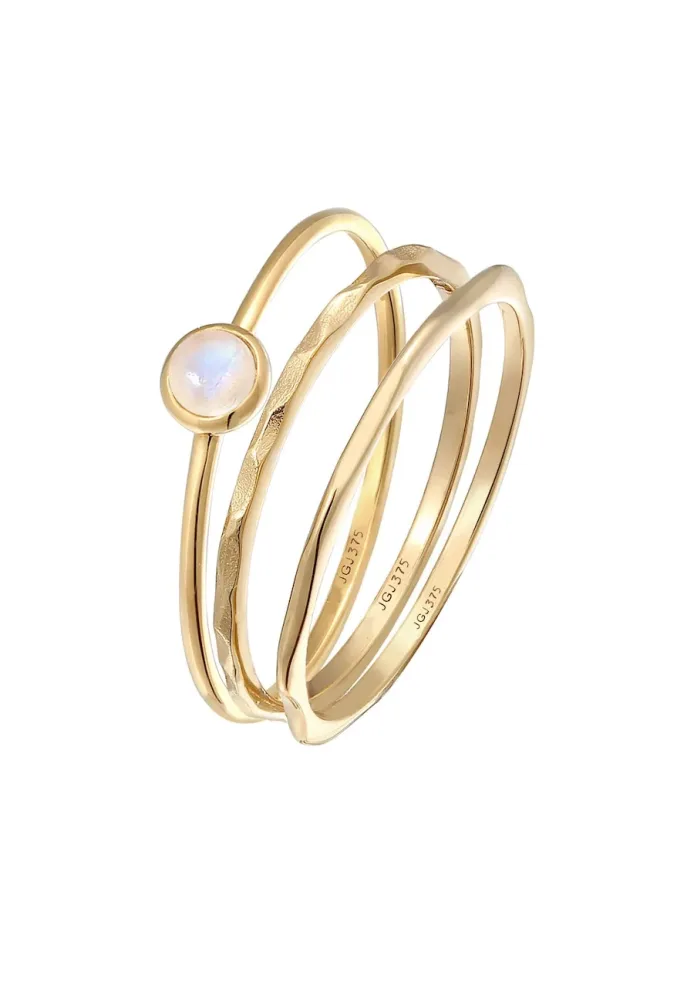 Elli - Ring Solitär Mondstein 3Er Ring Set 375 Gelbgold, 54mm