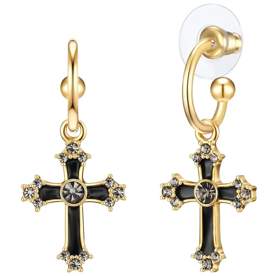 Lulu & Jane Ohrhänger Kreuz Metall-Legierung Glas in Gelbgold Ohrringe 1 ct Damen