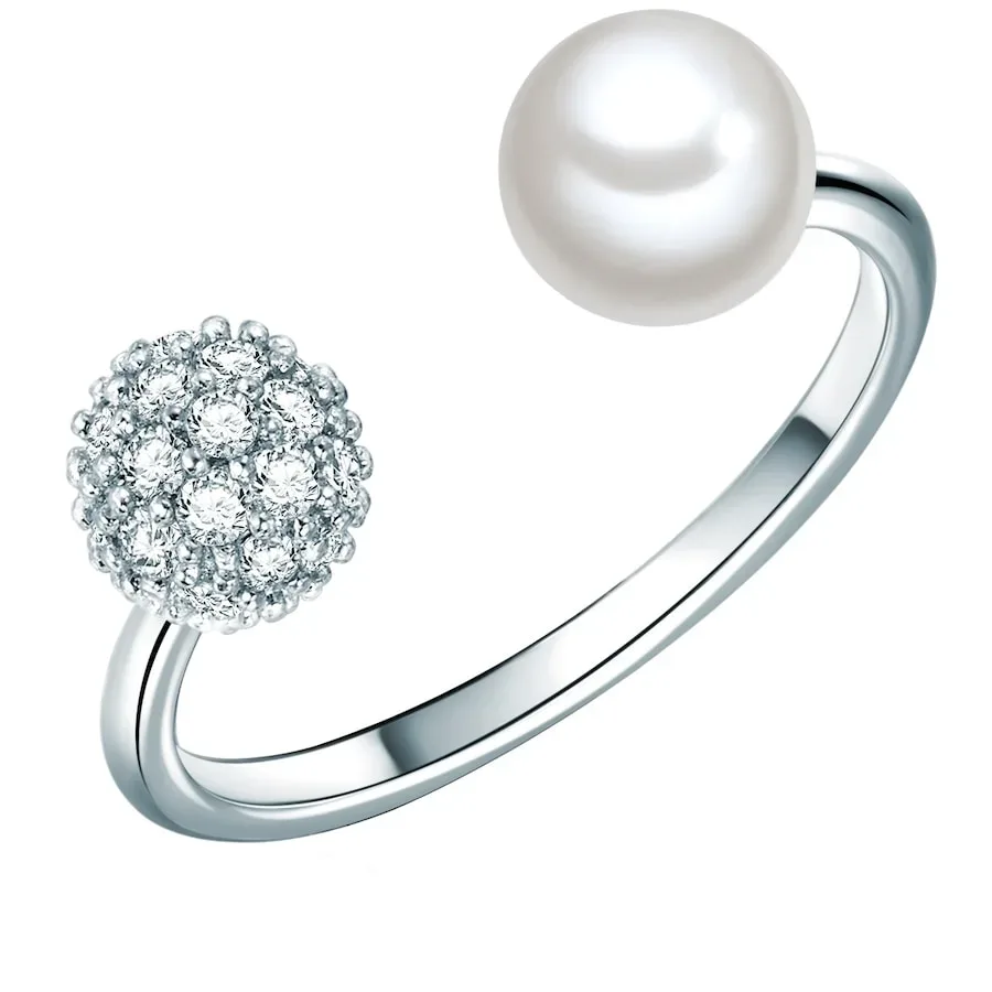 Lulu & Jane Perlen-Ring Messing Zirkonia Muschelkernperle in Silber Ringe 1 ct Damen