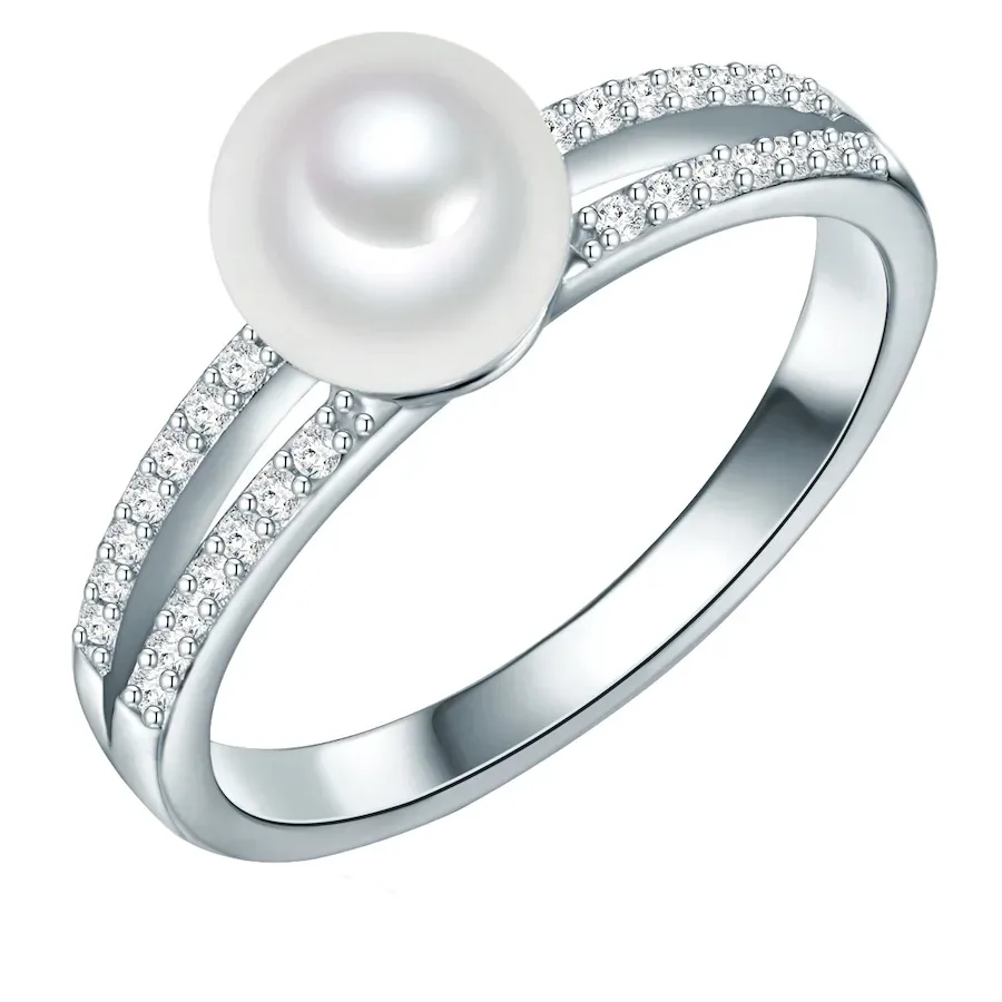 Valero Pearls Ring Sterling Silber Zirkonia Süßwasser-Zuchtperle in Silber Ringe 1 ct Damen
