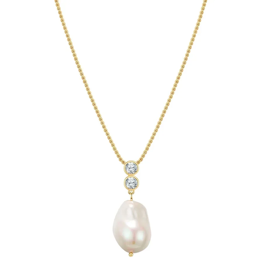 Yokoamii Halskette Messing Zirkonia Muschelkernperle in Gelbgold Ketten 1 ct Damen