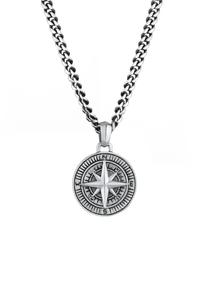 KUZZOI Herren Panzerkette Kompass Cool Massiv 925 Silber Ketten 1 ct