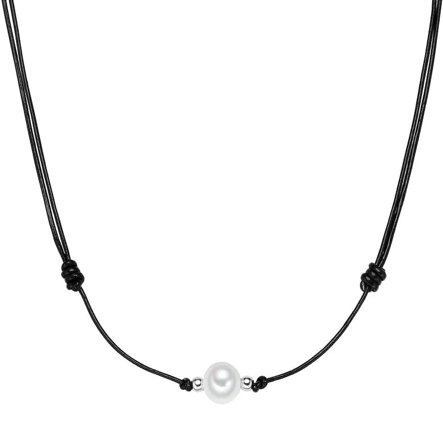 Valero Pearls Ohrstecker Echtleder Süßwasser-Zuchtperle in Schwarz Ketten 1 ct Damen