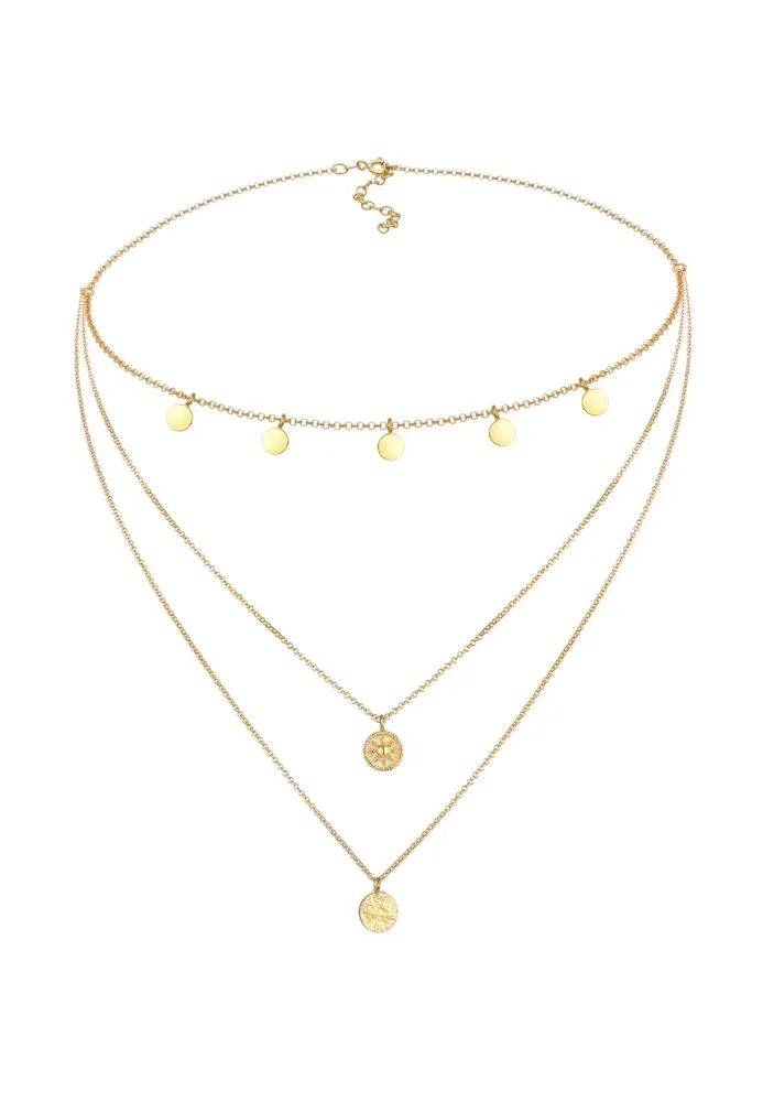 Elli - Halskette Kreis Rund Coin Choker Layer Vintage, 36cm, Gold