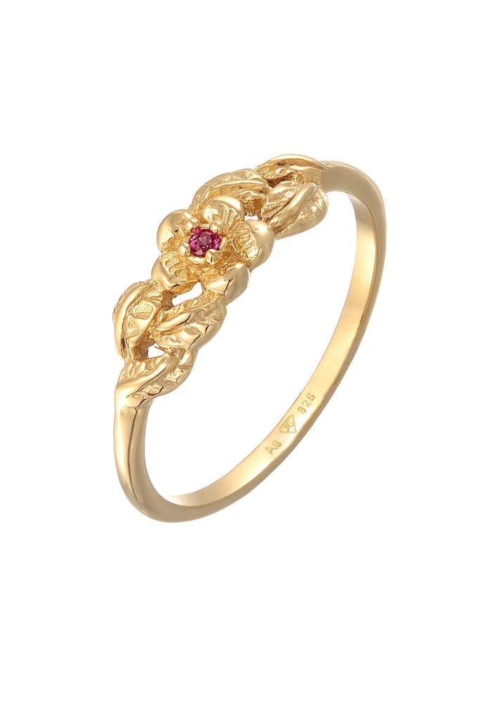 Elli Elli Ring Blume Floral Synthetischer Rubin 925 Silber vergoldet Ringe 1 ct Damen