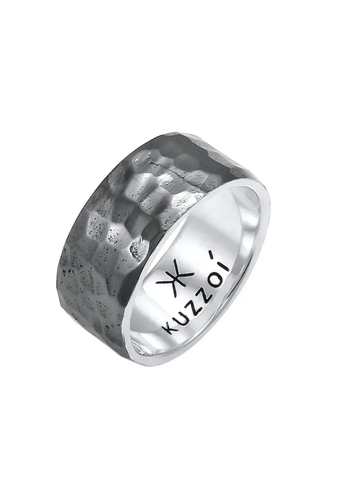 KUZZOI Herren Bandring Gehämmert Oxidiert 925 Silber Ringe 1 ct