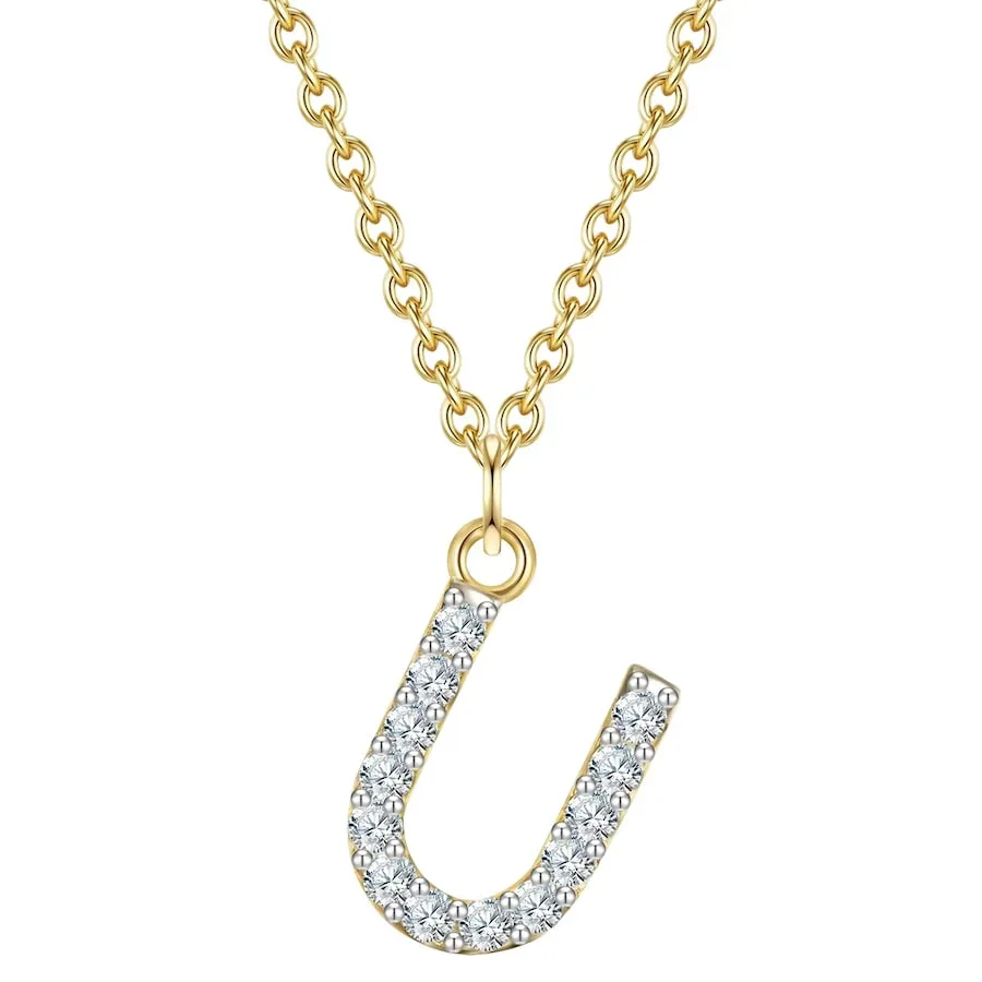 Glanzstücke München Halskette Buchstabe M aus Sterling Silber in gelbgold mit Zirkonia Ketten 1 ct Damen