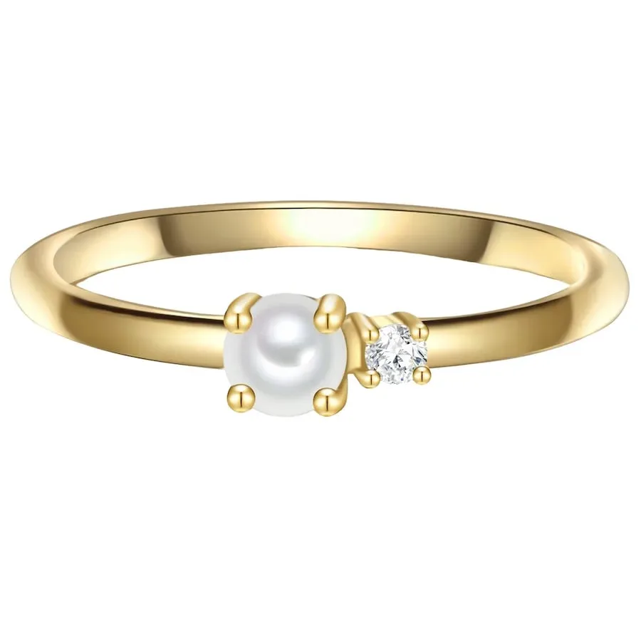 Glanzstücke München Ring aus Sterling Silber in gelbgold mit Zirkonia Süßwasser-Zuchtperle Ringe 1 ct Damen