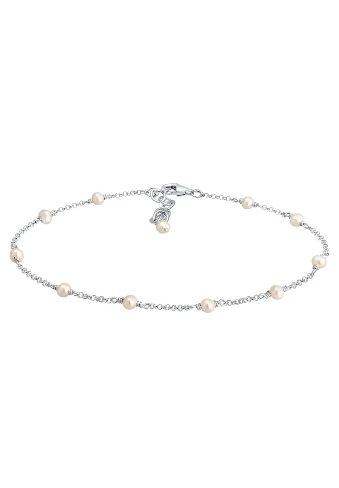 Elli - Fußschmuck Süßwasserzuchtperle Strand Meer, 22cm, Silber