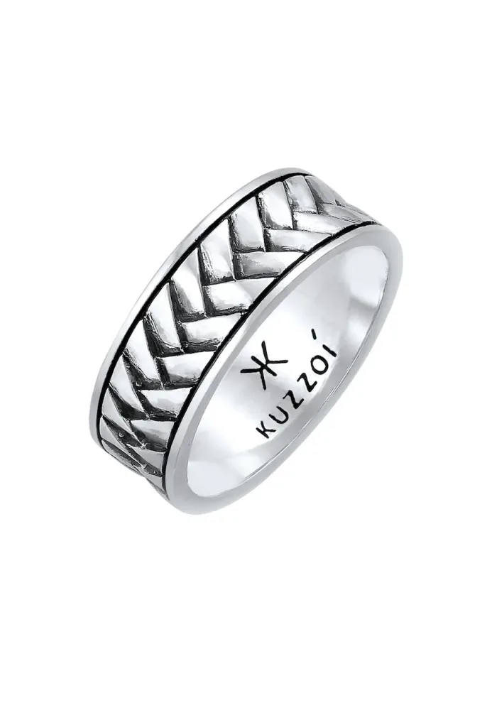 KUZZOI Herren Bandring Fischgräten Vintage 925 Silber Ringe 1 ct