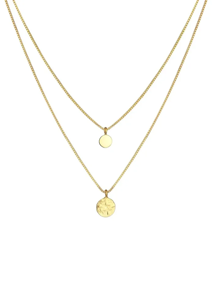 Elli 2-lagig Layer Coin Plättchen Struktur 925 Silber Ketten 1 ct Damen