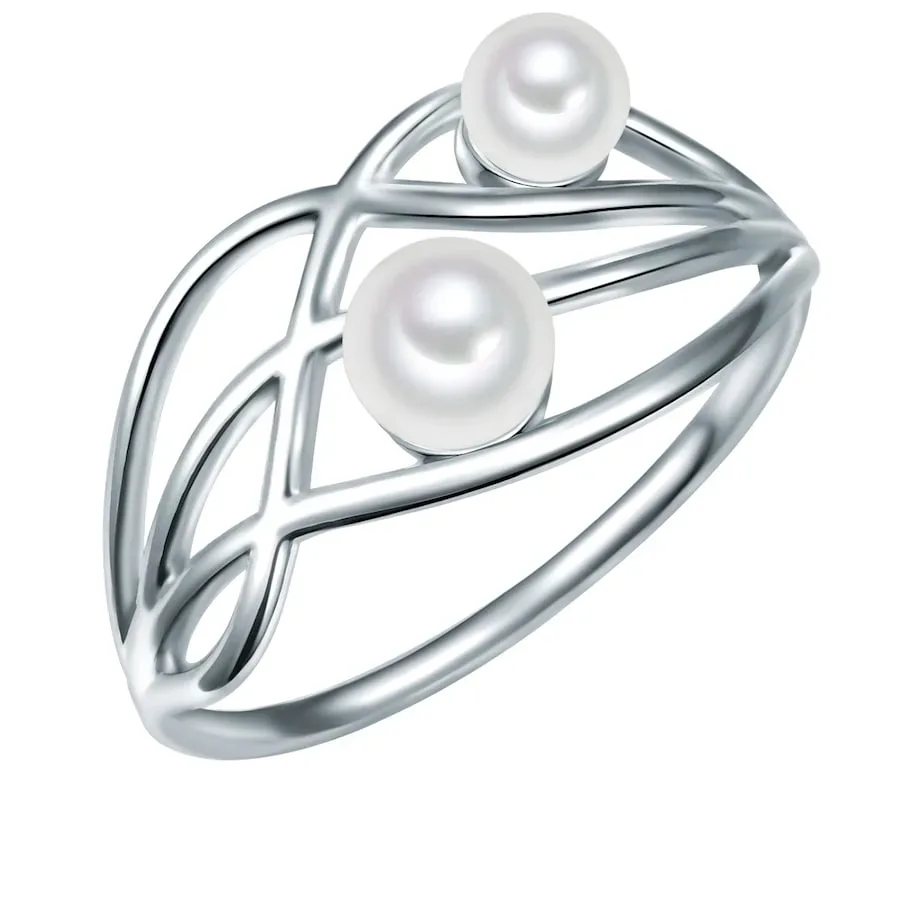 Lulu & Jane Perlen-Ring Messing Muschelkernperle in Silber Ringe 1 ct Damen